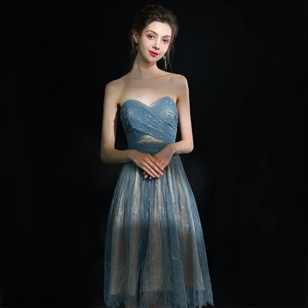 Modern / Fashion Sexy Pool Blue Graduation Dresses 2018 A-Line / Princess Tulle Lace-up Backless Short Strapless Homecoming Formal Dresses