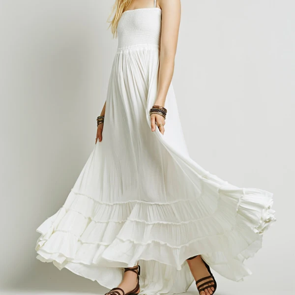 Modest / Simple Blushing Pink Floor-Length / Long Maxi Dresses 2018 A-Line / Princess Beach Strappy Rayon Spaghetti Straps Summer Women's Clothing