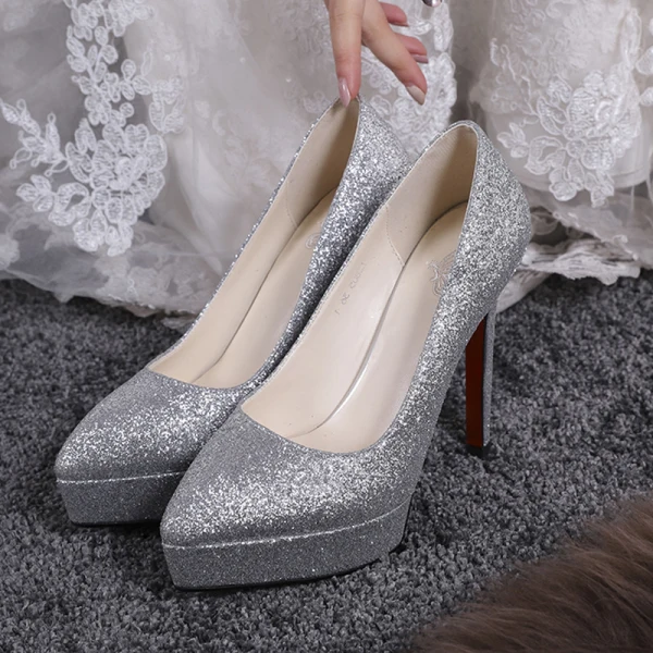 Mode Guld Brudskor 2019 12 cm Polyester Glittriga / Glitter Paljetter Pumps Spetsiga Bröllop Högklackade