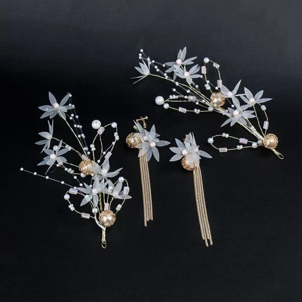 Modern / Fashion White Earrings Headpieces Beading Flower Pearl Metal Prom Wedding Accessories 2019