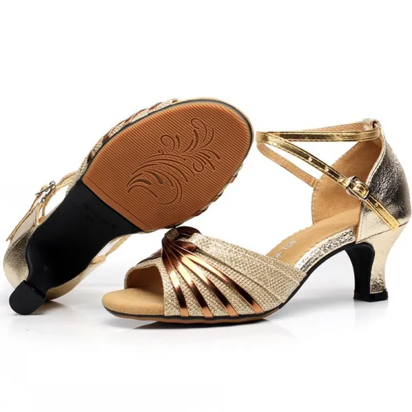 Modern / Fashion Gold Latin Dance Shoes 2020 X-Strap 5 cm Dancing Prom Low Heels / Kitten Heels Sandals Womens Shoes
