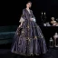Vintage / Retro Classic Medieval Grey Evening Dresses 2021 Beading Pearl Embroidered Floor-Length / Long U-Neck 1/2 Sleeves Cosplay Dancing Winter Ball Gown Prom Dresses