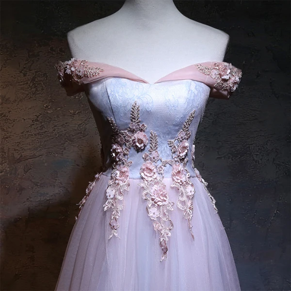 Élégant 2017 Rougissant Rose Robe De Soirée Chiffon Fait main Appliques Princesse Dos Nu Bustier Soirée Robe De Ceremonie