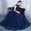 Modern / Fashion Navy Blue Evening Dresses  2017 Sparkly U-Neck Lace Striped Rhinestone Evening Party A-Line / Princess Formal Dresses