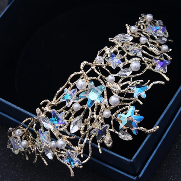 Chic / Beautiful Ocean Blue Bridal Jewelry 2017 Metal Beading Crystal Rhinestone Headpieces Wedding Prom Accessories