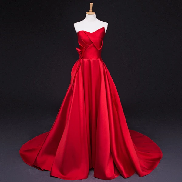 Modest / Simple Burgundy Evening Dresses  2017 A-Line / Princess Zipper Striped Charmeuse Strapless Evening Party Formal Dresses