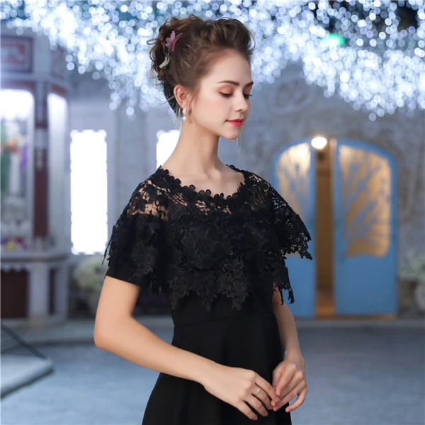 Noire Encolure Dégagée Lacer Tulle Soirée Promo Châles 2017