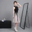 Classic Elegant Black Graduation Dresses 2017 A-Line / Princess U-Neck Tulle Buttons Striped Homecoming Formal Dresses