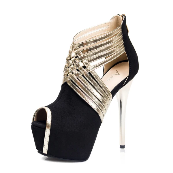 Mode Kungsblå 2018 Högklackade 14 cm Dragkedja Mocka X-Rem Sandaler Peep Toe Afton Stilettklackar Damskor