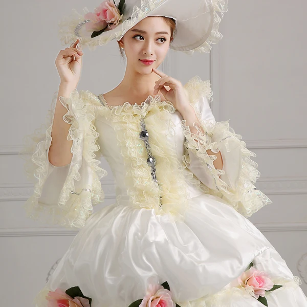 Vintage / Retro Ivory Puffy Ball Gown Prom Dresses 2018 U-Neck Tulle Lace-up 3/4 Sleeve Beading Flower Formal Dresses