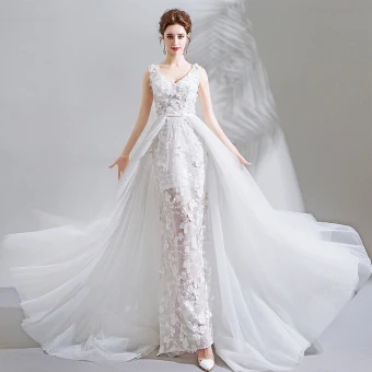 Luxury Gorgeous White Chapel Train Wedding 2018 Lace Up Tulle V Neck Beading Appliques Backless Trumpet Mermaid Wedding Dresses