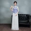 Chinese style Royal Blue Floor-Length / Long Evening Dresses  2018 A-Line / Princess 3/4 Sleeve Backless Printing Tulle Evening Party Formal Dresses