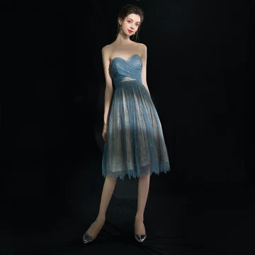 Modern Fashion Sexy Pool Blue Graduation Dresses 2018 A Line Princess Tulle Lace Up Backless Short Strapless Homecoming Formal Dresses