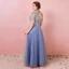 Chic / Beautiful Ocean Blue Plus Size Prom Dresses 2018 A-Line / Princess Summer Short Sleeve Tulle Lace-up Scoop Neck Crossed Straps Appliques Backless Evening Party Evening Dresses
