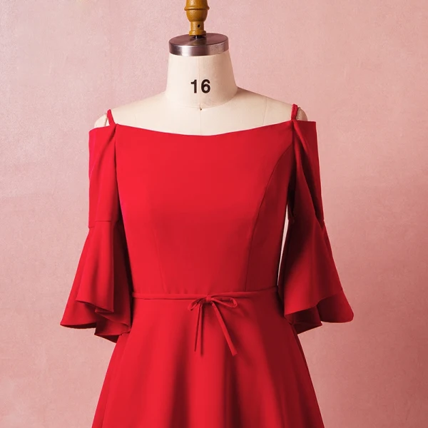 Modest / Simple Red Plus Size Evening Dresses 2018 A-Line / Princess 3/4 Sleeve Zipper Up Zipper Charmeuse Strapless Spring Evening Party Formal Dresses