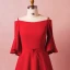 Modest / Simple Red Plus Size Evening Dresses  2018 A-Line / Princess 3/4 Sleeve Zipper Up Zipper Charmeuse Strapless Spring Evening Party Formal Dresses
