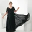 Klassisch Elegante Übergröße Abendkleider 2018 V-Ausschnitt A Linie Chiffon Schwarz Reißverschluss Applikationen Rückenfreies Perlenstickerei Abend Ballkleider