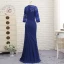 Vintage / Originale Bleu Roi Robe De Mère De Mariée 2019 Dentelle Chiffon V-Cou Appliques Perlage Brodé Faux Diamant Train De Balayage Église Trompette / Sirène Robe Pour Mariage