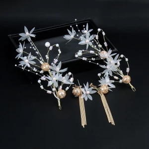 Mode Vita Örhängen Hårsmycken Beading Blomma Pärla Metall Bal Bröllop Tillbehör 2019