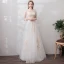 Chic / Beautiful White Evening Dresses  2019 A-Line / Princess U-Neck Lace Tulle Appliques Backless Embroidered Beach Church Formal Dresses