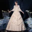 Vintage / Retro Medieval Champagne Ball Gown Prom Dresses 2021 Square Neckline Zipper Up 3/4 Sleeve Floor-Length / Long Handmade  Beading Cosplay Formal Dresses