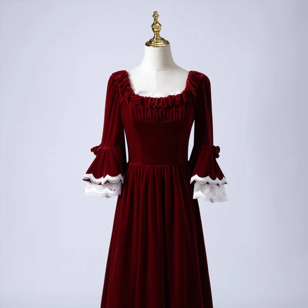 Vintage / Retro Medieval Navy Blue Evening Dresses  2021 A-Line / Princess Square Neckline 3/4 Sleeve Lace Floor-Length / Long Lace Satin Tulle Evening Party Formal Dresses