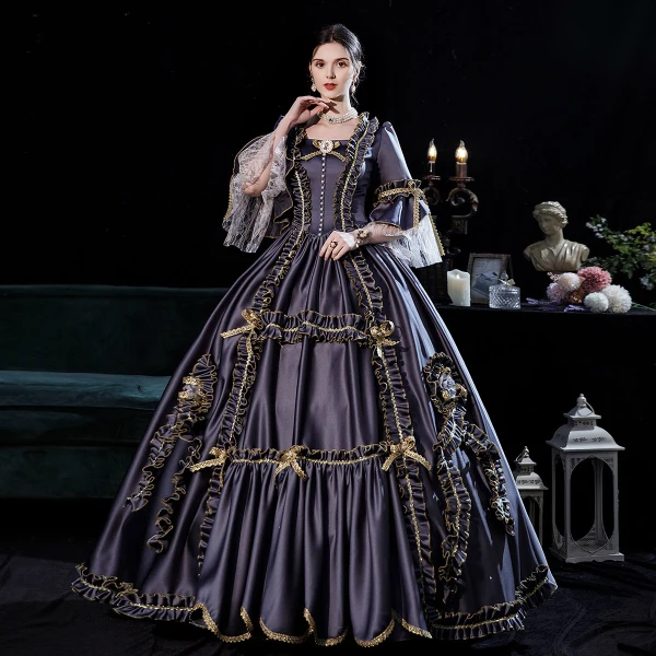 Vintage / Retro Classic Medieval Grey Evening Dresses 2021 Beading Pearl Embroidered Floor-Length / Long U-Neck 1/2 Sleeves Cosplay Dancing Winter Ball Gown Prom Dresses