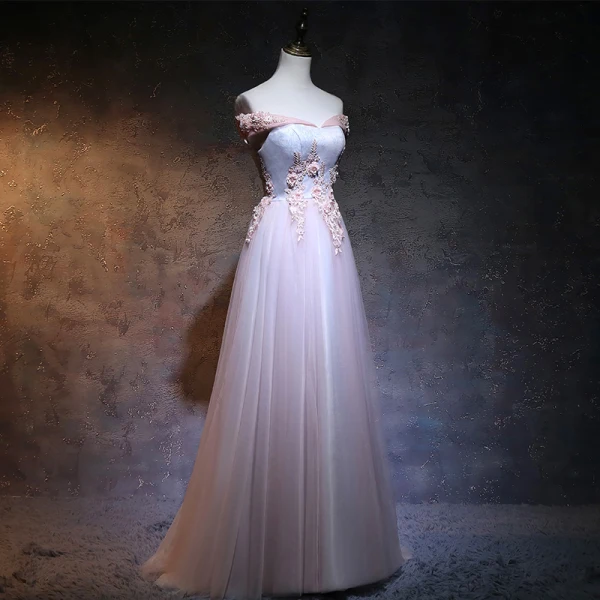 Élégant 2017 Rougissant Rose Robe De Soirée Chiffon Fait main Appliques Princesse Dos Nu Bustier Soirée Robe De Ceremonie