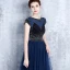 Modern / Fashion Navy Blue Evening Dresses  2017 Sparkly U-Neck Lace Striped Rhinestone Evening Party A-Line / Princess Formal Dresses