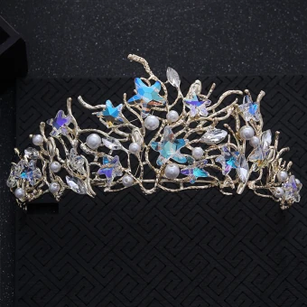 Chic Beautiful Ocean Blue Bridal Jewelry 2017 Metal Beading Crystal Rhinestone Headpieces Wedding Prom Accessories