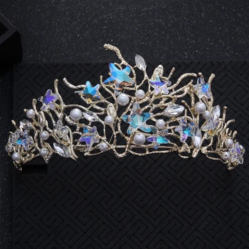 Fine Hav Blå Brudesmykker 2017 Metall Beading Krystall Rhinestone Hodepynt Bryllup Ball Tilbehør