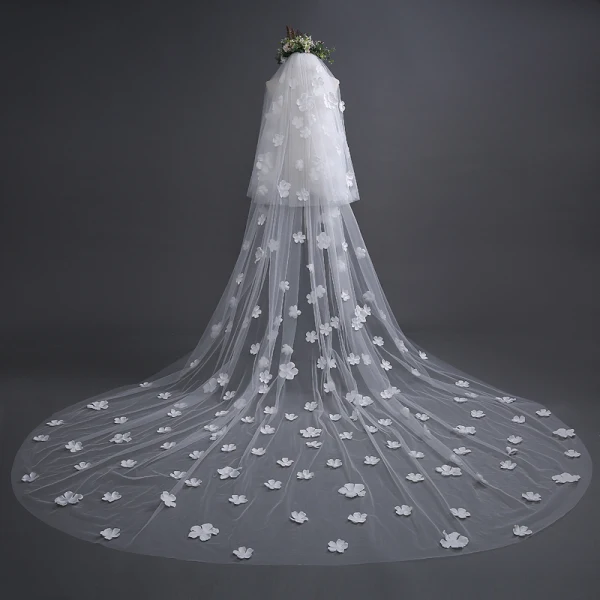 Chic / Beautiful White Wedding Veils 2017 Tulle Appliques Embroidered Wedding