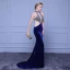 Modern / Fashion Navy Blue Evening Dresses  2018 Trumpet / Mermaid High Neck Tulle Backless Beading Rhinestone Evening Party Formal Dresses