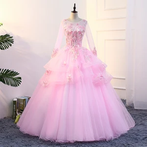 Fée Des Fleurs Rose Bonbon Robe De Bal 2018 U Cou Tulle Robe Boule Appliques Dos Nu Perlage Promo Robe De Ceremonie