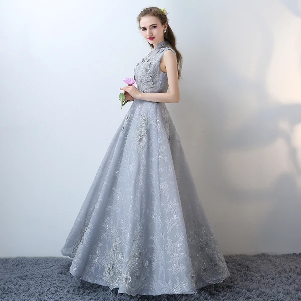 Chic / Beautiful Evening Dresses Grey 2017 V-Neck Crossed Straps Appliques Backless Embroidered Leopard Print Printing Charmeuse Lace Cocktail Party Evening Party Sleeveless A-Line / Princess