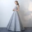 Chic / Beautiful Evening Dresses  Grey 2017 V-Neck Crossed Straps Appliques Backless Embroidered Leopard Print Printing Charmeuse Lace Cocktail Party Evening Party Sleeveless A-Line / Princess