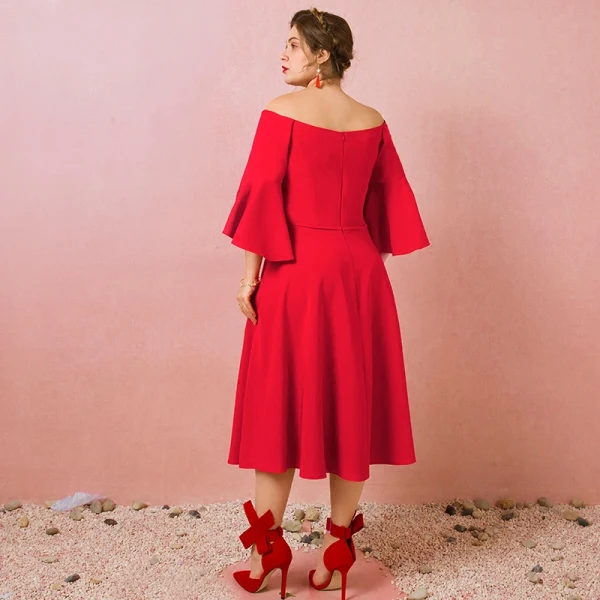 Modest / Simple Red Plus Size Evening Dresses 2018 A-Line / Princess 3/4 Sleeve Zipper Up Zipper Charmeuse Strapless Spring Evening Party Formal Dresses