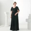 Klassisch Elegante Übergröße Abendkleider 2018 V-Ausschnitt A Linie Chiffon Schwarz Reißverschluss Applikationen Rückenfreies Perlenstickerei Abend Ballkleider