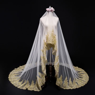 Amazing Unique Champagne Wedding Tulle Lace Appliques Wedding Veils 2018