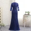 Vintage / Originale Bleu Roi Robe De Mère De Mariée 2019 Dentelle Chiffon V-Cou Appliques Perlage Brodé Faux Diamant Train De Balayage Église Trompette / Sirène Robe Pour Mariage