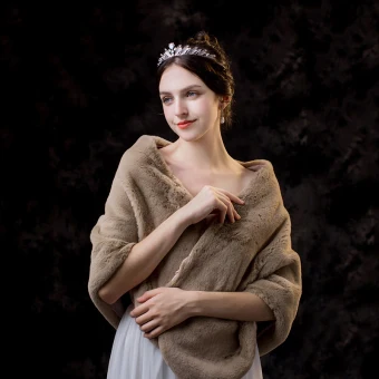 Modern Fashion Brown Shawl 2020 Suede Polyester Shoulders Wedding Evening Party Prom Winter Shawls Accessories