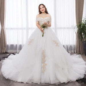 Chic Beautiful White Ball Gown Plus Size Wedding Dresses 2019 Lace Tulle Appliques Backless Rhinestone Strapless Chapel Train Wedding