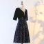 Étourdissant Scintillantes Noire Grande Taille Robe De Fete 2020 Princesse 1/2 Manches Col v profond Perlage Paillettes Mi-Longues de retour Soirée Été Robe De Ceremonie