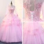 Flower Fairy Candy Pink Prom Dresses 2018 U-Neck Tulle Ball Gown Appliques Backless Beading Prom Formal Dresses