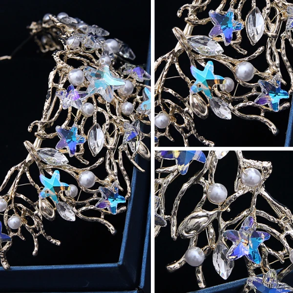 Chic / Beautiful Ocean Blue Bridal Jewelry 2017 Metal Beading Crystal Rhinestone Headpieces Wedding Prom Accessories