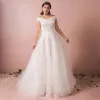 Chic / Beautiful White Wedding Dresses 2017 A-Line / Princess V-Neck Tulle Beading Sequins Appliques Backless Wedding