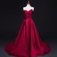 Modest / Simple Burgundy Evening Dresses  2017 A-Line / Princess Zipper Striped Charmeuse Strapless Evening Party Formal Dresses