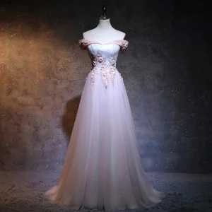 Élégant 2017 Rougissant Rose Robe De Soirée Chiffon Fait Main Appliques Princesse Dos Nu Bustier Soirée Robe De Ceremonie