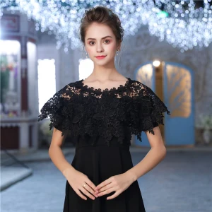 Black Scoop Neck Lace Up Tulle Evening Party Prom Shawls 2017