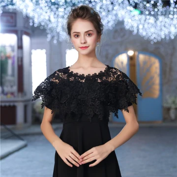 Black Scoop Neck Lace Up Tulle Evening Party Prom Shawls 2017